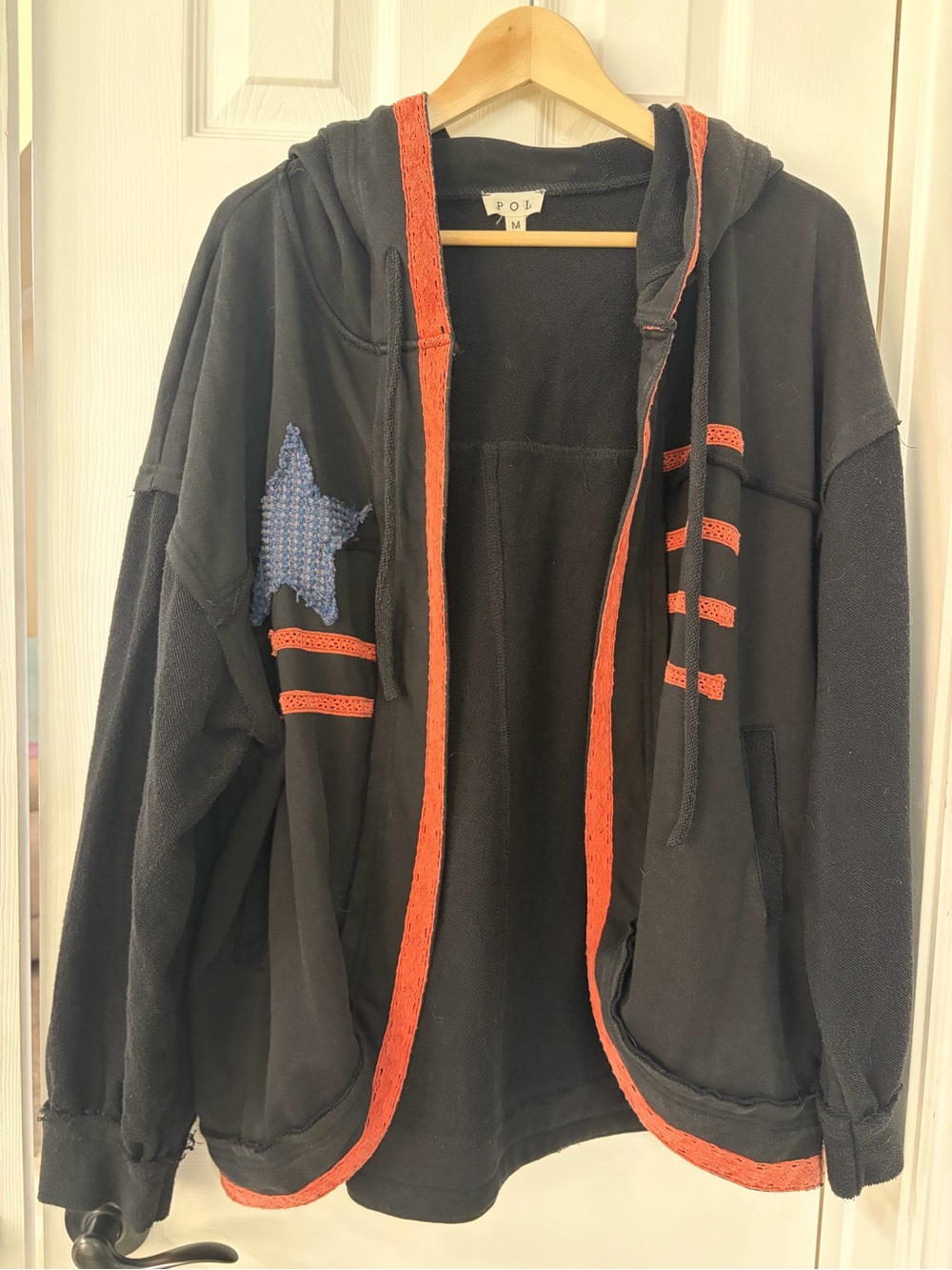POL Black & Orange Star-Accent Hoodie Jacket